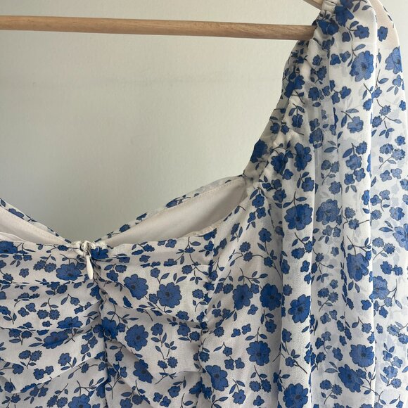 Nordstrom Whimsical Ruched White Blue Floral Print Mini Dress - Picture 3 of 3